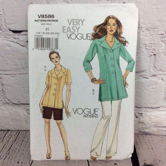 Vogue Sewing Pattern V8586 Misses Jacket,Shorts & Pants Sizes 16-24 Uncut Folded - Picture 1 of 6